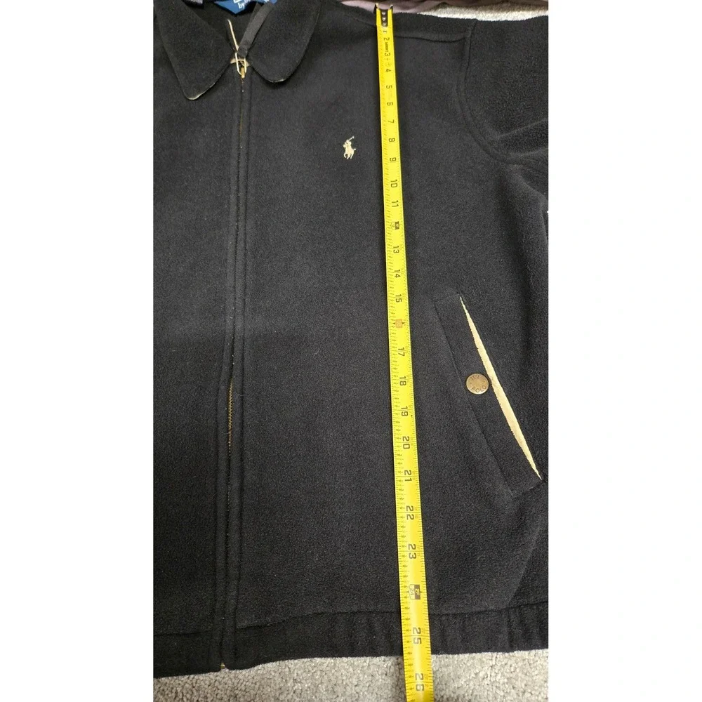 Polo Ralph Lauren Fleece Full Zip Bomber Jacket Tan Pony Logo Black Men's Sz L